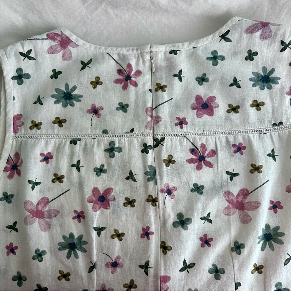 Alice Collins Floral White Linen Blend Sleeveless Shift Dress Cottagecore - Picture 8 of 12
